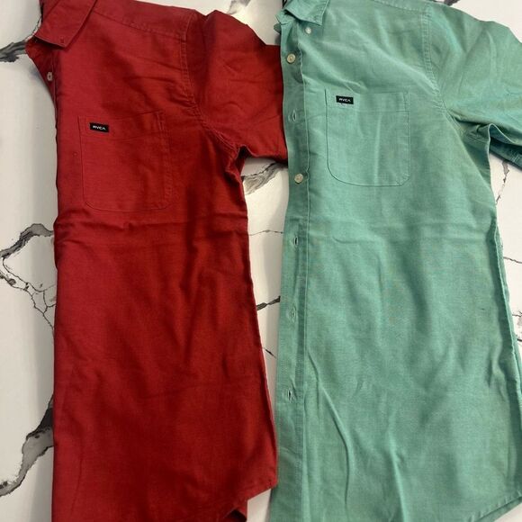 RVCA Casual Button Down Shirts in Red and Green - Picture 6 of 6